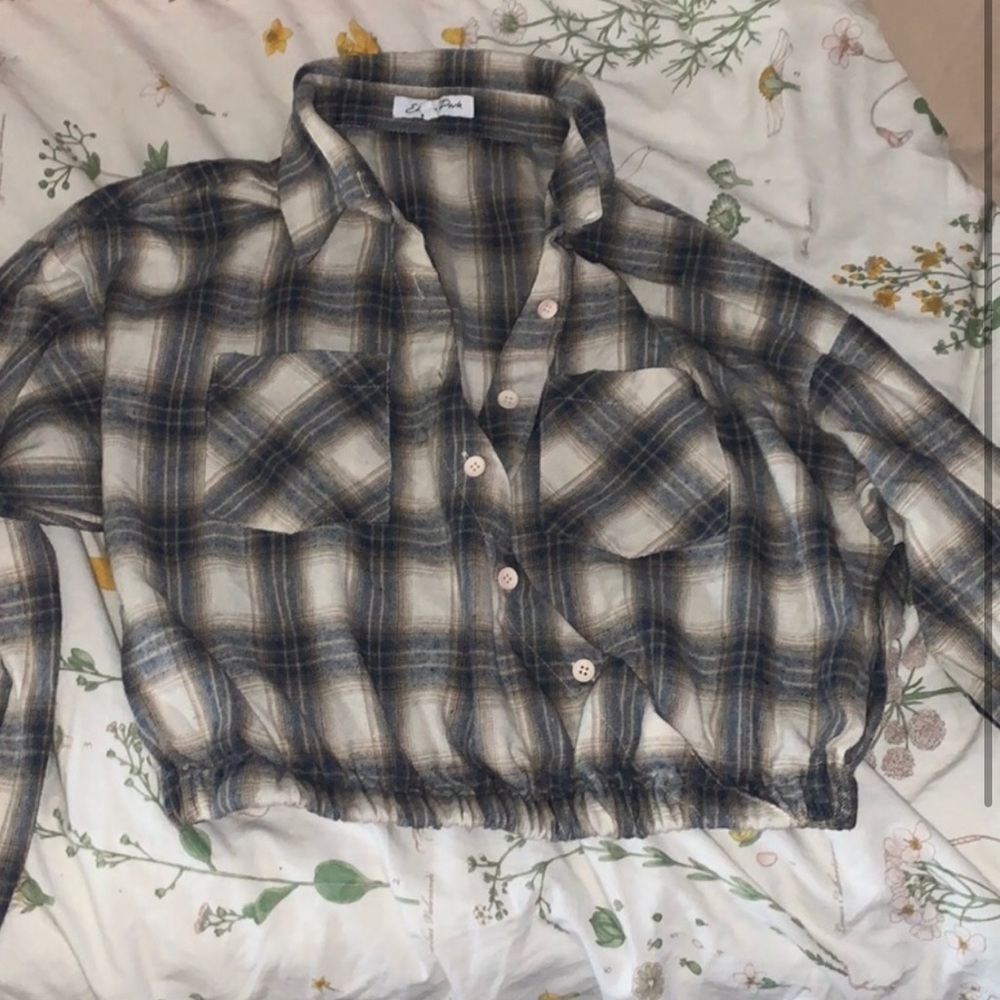 Cropped flannel with tight waist blue/gray